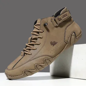 LDECK Herren High-Top Lederstiefel in Hellbraun mit Schnallen und robuster Gummisohle
