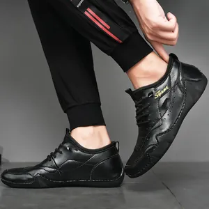 Herren Leder-Freizeitschuhe im Retro-Stil mit Perforationen und rutschfester Gummisohle