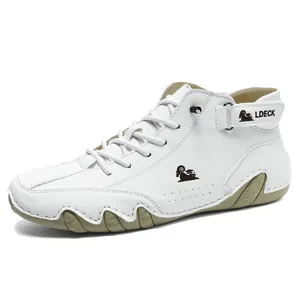 Weiße High-Top-Sneaker aus Leder für Herren mit Gummisohle und Logo-Details
