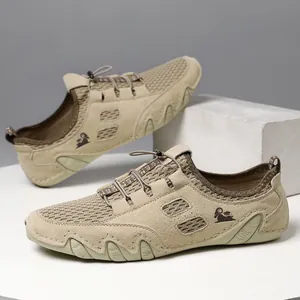 Baskets décontractées kaki pour hommes en mesh respirant avec laçage rapide