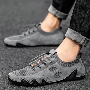 Herren Freizeitschuhe Atmungsaktiv Schweinsleder-Nubuk Netzgewebe Patchwork Sneaker Slipper Rutschfeste Gummisohle Walking-Schuhe Für Herren