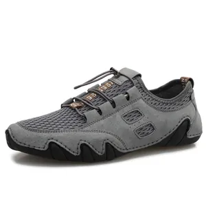 Atmungsaktive Herren Mesh-Freizeitschuhe in Grau mit Schnellverschlusssystem und Gummisohle