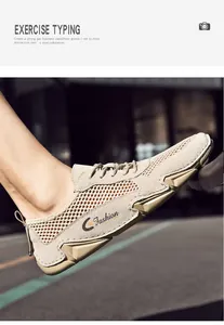 Outdoor-Nahaufnahme beige atmungsaktive Herren-Mesh-Sneaker mit modischem Branding