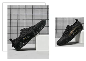 Detail von Herren-Ledersneaker aus Mesh mit atmungsaktivem Stoff und rutschfester Sohle
