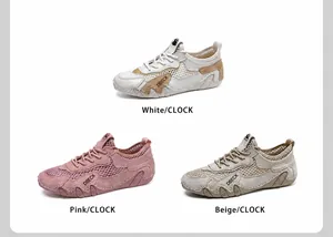 Tre paia di sneakers in mesh traspirante disponibili nei colori bianco, rosa e sabbia