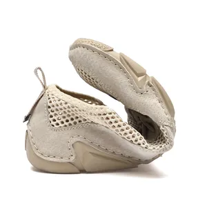 Flexible Herren Sommer Leder Netzschuhe mit atmungsaktivem Wabendesign in Beige