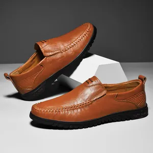 Men Genuine Leather Loafers Slip On Casual Driving Shoes Soft Sole Breathable Lightweight Cowhide Moccasins For Daily Walking