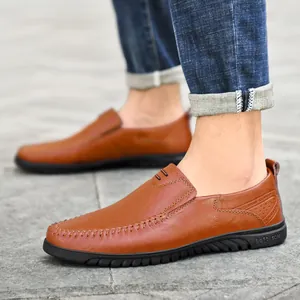 Brown leather loafers for men with hand-stitched details and comfortable soft sole