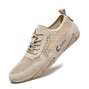 Atmungsaktive Herren-Mesh-Sneaker in Beige mit robusten Gummisohlen für den Sommer