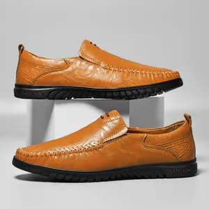 Brown leather loafers for men with soft sole and handcrafted stitching details