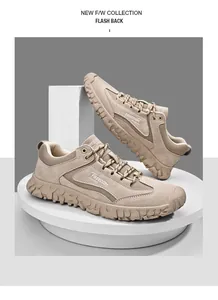 Dettaglio scarpe outdoor da uomo kaki con suola spessa in gomma antiscivolo e mesh
