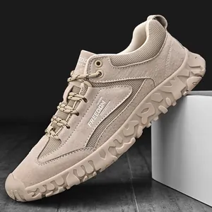 Scarpe Casual Outdoor da Uomo Traspiranti in Pelle di Maiale Mesh Giunzione Sneakers alla Moda Suola in Gomma Antiscivolo