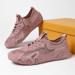 Scarpe da corsa rosa in mesh traspirante per donna con suola spessa antiscivolo