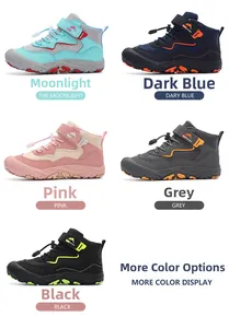 Detailansicht von fünf Farben strapazierfähiger Outdoor-Kinder-Sneaker mit Klettverschluss