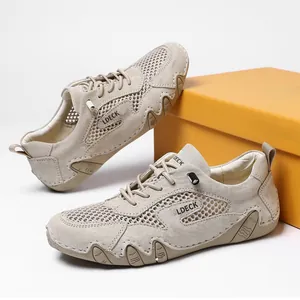 Sneakers Sportive Casual in Mesh Traspirante e Pelle di Maiale Scarpe da Passeggio Outdoor Leggere Antiscivolo Calzature Moda Estiva