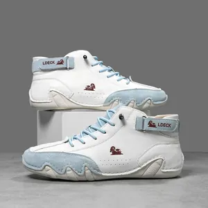 Unisex High Top Martin Boots Color Block Superfiber Leather Casual Sneakers With Breathable Wavy Sole Outdoor Fashion Shoes