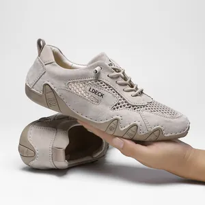 Scarpe outdoor LDECK da uomo in mesh traspirante beige con suole in gomma antiscivolo