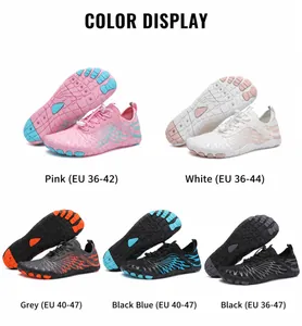 Detailed comparison of five-finger barefoot shoes in various colors with grippy rubber soles