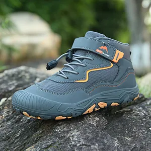 Scarpe da trekking per bambini in grigio scuro con suola in gomma arancione antiscivolo