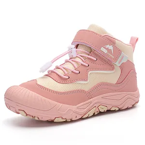 Scarpe outdoor per bambini rosa e beige con suola antiscivolo e chiusura a strappo