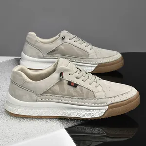 Men's suede and mesh sneakers in light grey with classic striped side detail and gum sole
