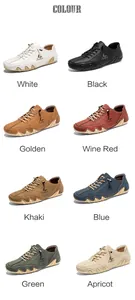 Matrix display of men casual boat shoes showing eight vibrant colors in premium leather