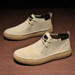 Men's Retro Suede Mid-top Boots Casual Workwear Leather Shoes Thick Sole Anti-slip Lace-up Desert Boots Slip-on Chelsea Boots