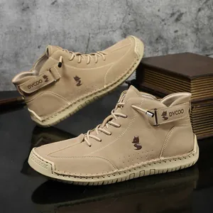 Herren Martin Boots Lässig Handgenäht High Top Mikrofaserleder Rutschfest Atmungsaktiv Outdoor Retro Schuhe Mit Klettverschluss