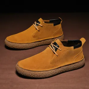 Men's retro ginger yellow suede chukka boots with mid-top design and rubber sole