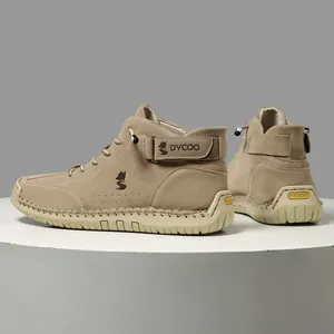 Khaki Wildleder Herren Stiefeletten mit Kontrastnähten und dicker Gummisohle für Winter
