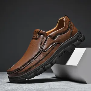 Scarpe Casual da Uomo in Pelle All'aperto Senza Lacci Traspiranti Scarpe da Trekking con Suola in Gomma Loafer Morbide Uomo