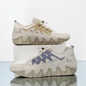 Men's outdoor leather sneakers with mesh patchwork and durable non-slip rubber sole