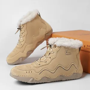 Echtes Leder Martin Boots Für Damen Warmes Kunstfell-Futter Rutschfeste Wellenförmige Gummisohle Freizeit Mode Schneestiefel