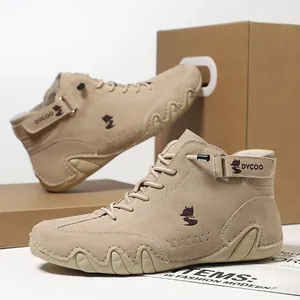 Men High Top Casual Shoes Warm Faux Suede Martin Boots Non Slip Rubber Sole Retro Workwear Fashion Sneakers For Winter