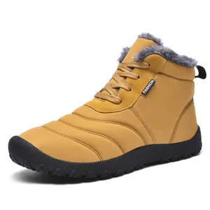 Winter men's yellow snow boots with warm thick plush lining and anti-slip rubber sole