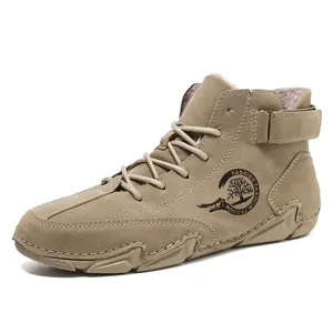 Bottes à plateforme kaki pour homme avec doublure peluche et semelle en caoutchouc