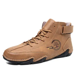 Braune Herren Winterstiefel mit warmem Fleece-Futter und rutschfester Gummisohle