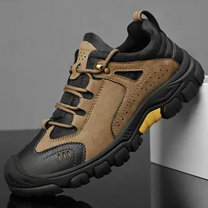 Scarpe da trekking in pelle da uomo con suola morbida antiscivolo e finitura marrone