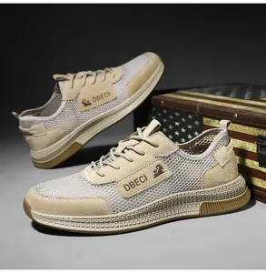 Detailed view of men's breathable leather mesh sneakers with anti-slip rubber soles