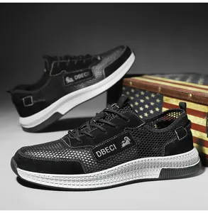 Detail of breathable mesh upper and durable rubber sole on men's leather sneakers