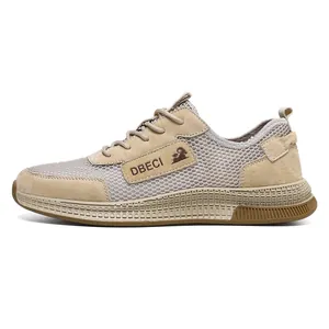 Close-up of breathable mesh upper and suede details on men's leather sneakers