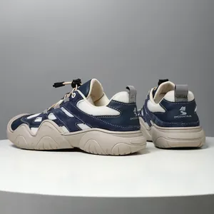 Herren Leder Wanderschuhe in Marine und Beige mit klobigen Sohlen und Mesh-Obermaterial