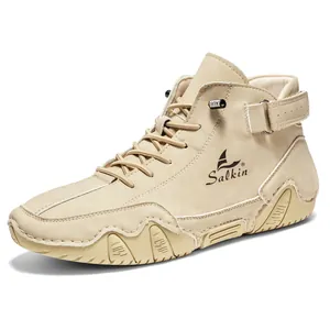 Herren High-Top-Freizeitstiefel aus beigem Wildleder mit rutschfester Wellensohle