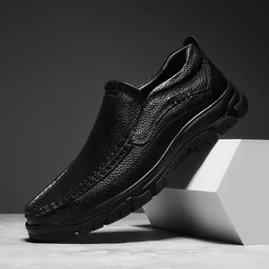 Chaussures Décontractées en Cuir pour Hommes Noir Cuir de Vachette Affaires Formelles Semelle Épaisse Caoutchouc Outdoor