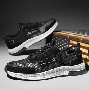 Breathable genuine leather men's sneakers with honeycomb mesh and thick non-slip soles