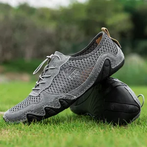 Ademende mesh heren sneakers in grijs met antislip rubberen zolen en elastische veters