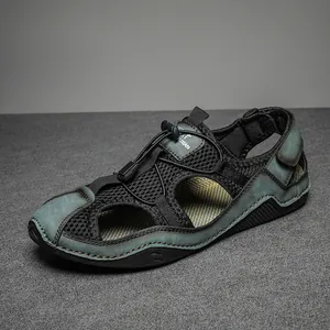 Men's Outdoor Sport Sandals Breathable Mesh Microfiber Leather Closed Toe Summer Beach Sandals Anti-Slip Casual Walking Shoes For Men
