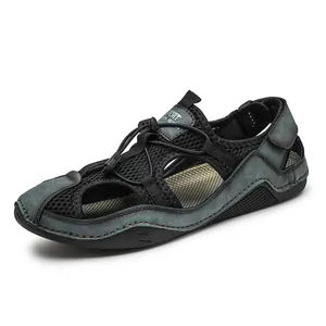 Men's outdoor hiking sandals with breathable mesh and anti-slip rubber sole in dark green