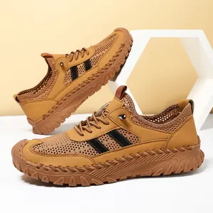 Heren Zomer Casual Sneakers Ademend Mesh Microvezel Patchwork Wandelschoenen Antislip Rubberen Zool Handgenaaide Mode Sportschoenen