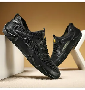 Detail of men's black leather and breathable mesh sneaker with octopus-style sole